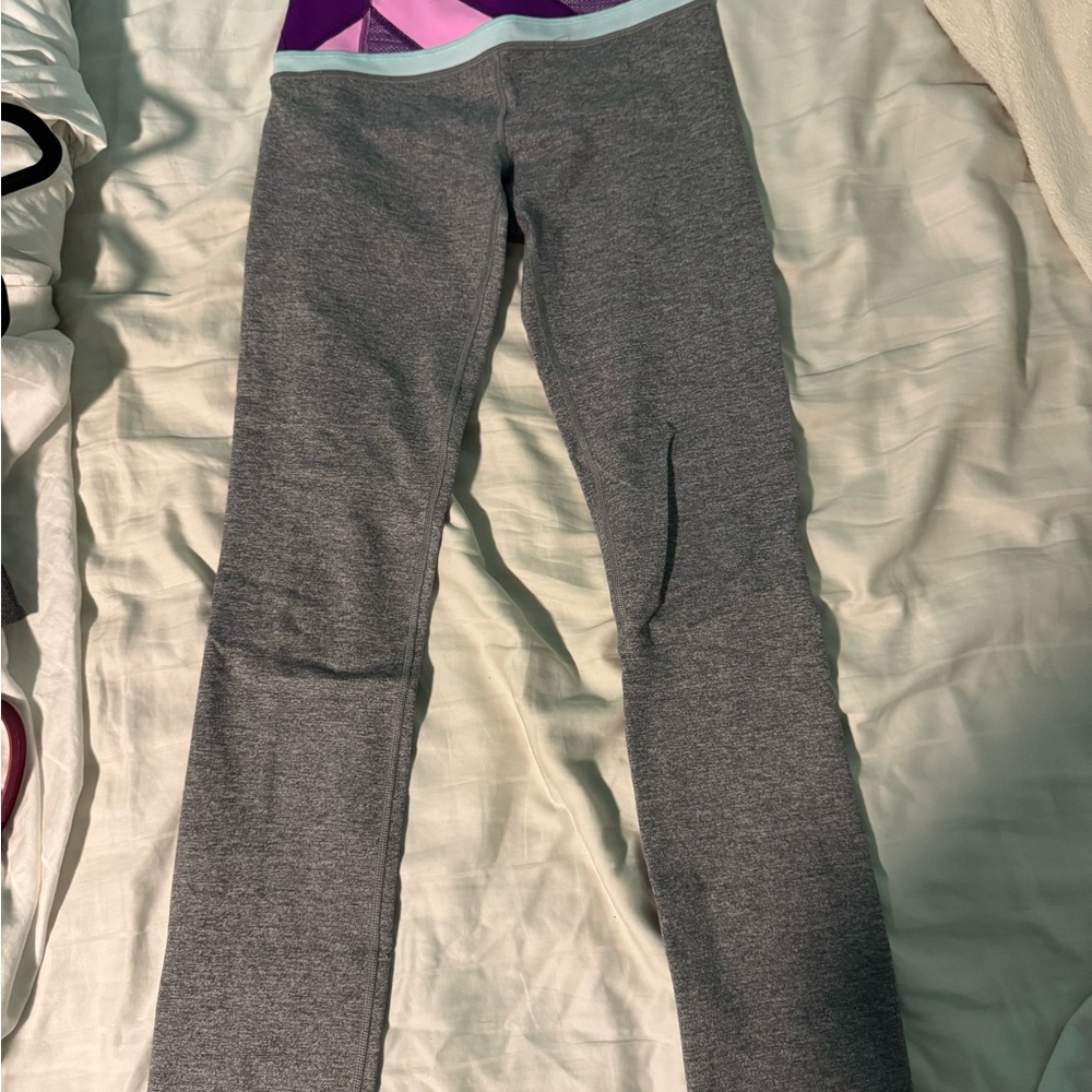 Ivivva Gray Leggings with Purple Waistband